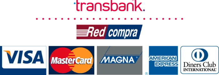 Medios de pago: Transbank, Redcompra, Visa, Mastercard, Magna, American Express, Diners Club